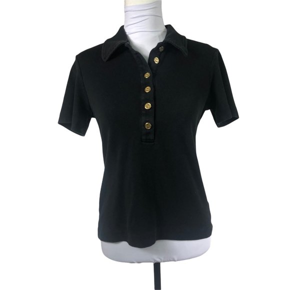 Tory Burch Black Polo Shirt with Gold Buttons - Picture 12 of 12